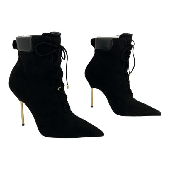 Good American Scandal Lace Up High Heel Booties Black Size 7.5 NWT $275 MSRP - Picture 3 of 8